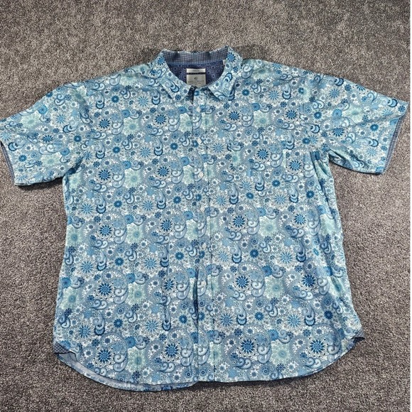 Con.Struct Other - CON.STRUCT Button-Up Shirt Mens 4XL(3XL 53"chest)Stretch Blue Paisley Floral S/S